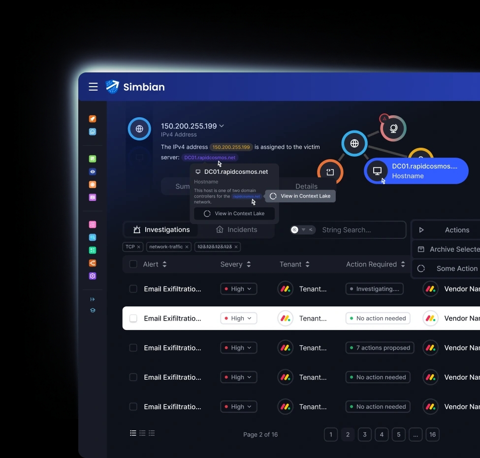 Simbian AI Agents Dashboard: AI SOC, AI Threat Hunt Agent, AI CTEM Agent, and AI VRM Agent - all working together Simbian AI Dashboard